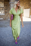 Satin Dress with V-Neck