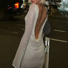 Backless Shimmering Long-Sleeved Mini Dress