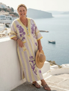 V Neck Half Sleeve Striped Floral Maxi Dress
