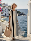 Round Neck Short Sleeve Striped Maxi Dress