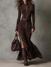 Belted Suede Zip Dress