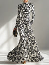 Black and White Patterned Stretch Blend Wrap Dress