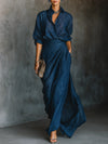 Deep Blue Draped Maxi Dress