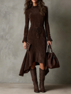 Suede Midi Dress with Tie Waist