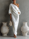 Ivory One-Shoulder Flowing Maxi Dress