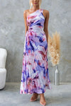 Floral Print One Shoulder Pleated Maxi Dress