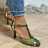 Patchwork T-Strap Heels
