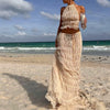 Boho Ruched Halter Backless Maxi Set