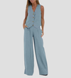 Buttoned Vest and Wide-Leg Trousers Set