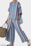 Elegant Mauve Pastel Top and Striped Linen Pants