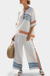 Sophisticated Blue Orange Striped Top and Pants