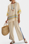 Comfortable Blue Yellow Mediterranean Top and Linen Pants