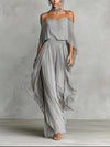 Off-Shoulder Chiffon Two-Piece Set