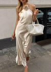 Backless Satin Halter Neck Maxi Dress
