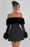 Off-The-Shoulder Mini Dress with Fur Sleeves